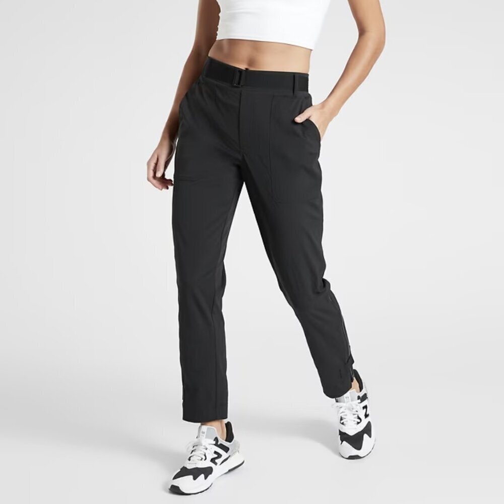 Athleta NWT Trekkie Belted Quick Dry Straight Leg Stretch Hiking Pant Black, 8